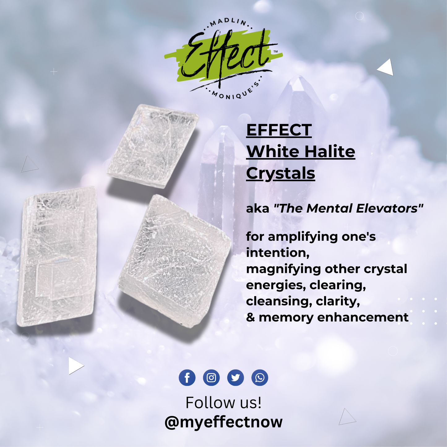 EFFECT Pure White Halite Faceted Crystals (Set of 3!)