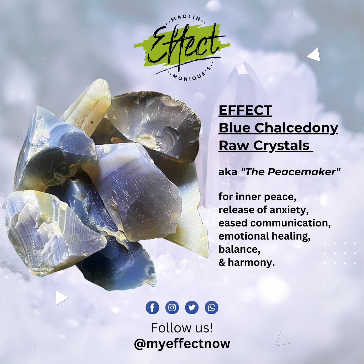 EFFECT Blue Chalcedony Raw Crystals (Set of 3!)